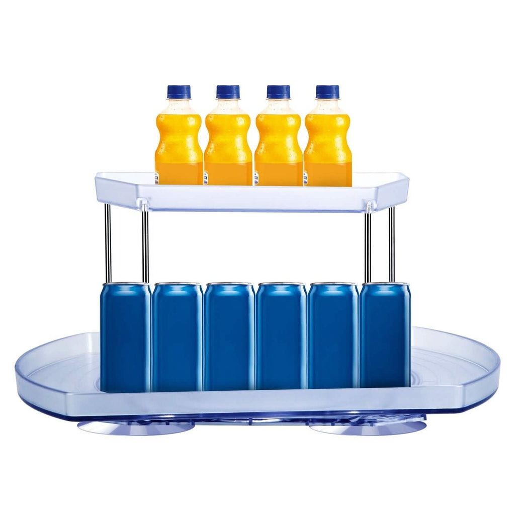 2-Tier Turntable Organizer Rectangular Refrigerator Spinner Storage Rack with 360° Rotatable Slide Rail