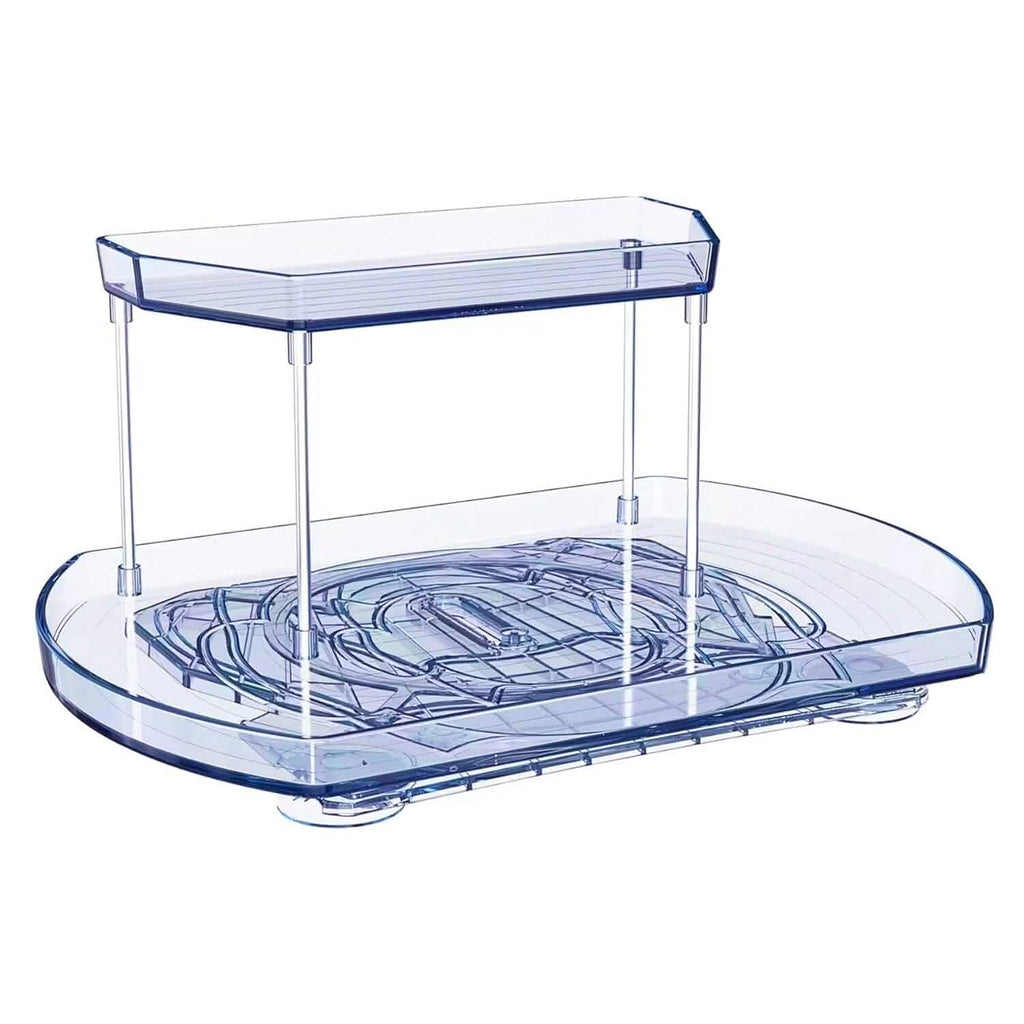 2-Tier Turntable Organizer Rectangular Refrigerator Spinner Storage Rack with 360° Rotatable Slide Rail