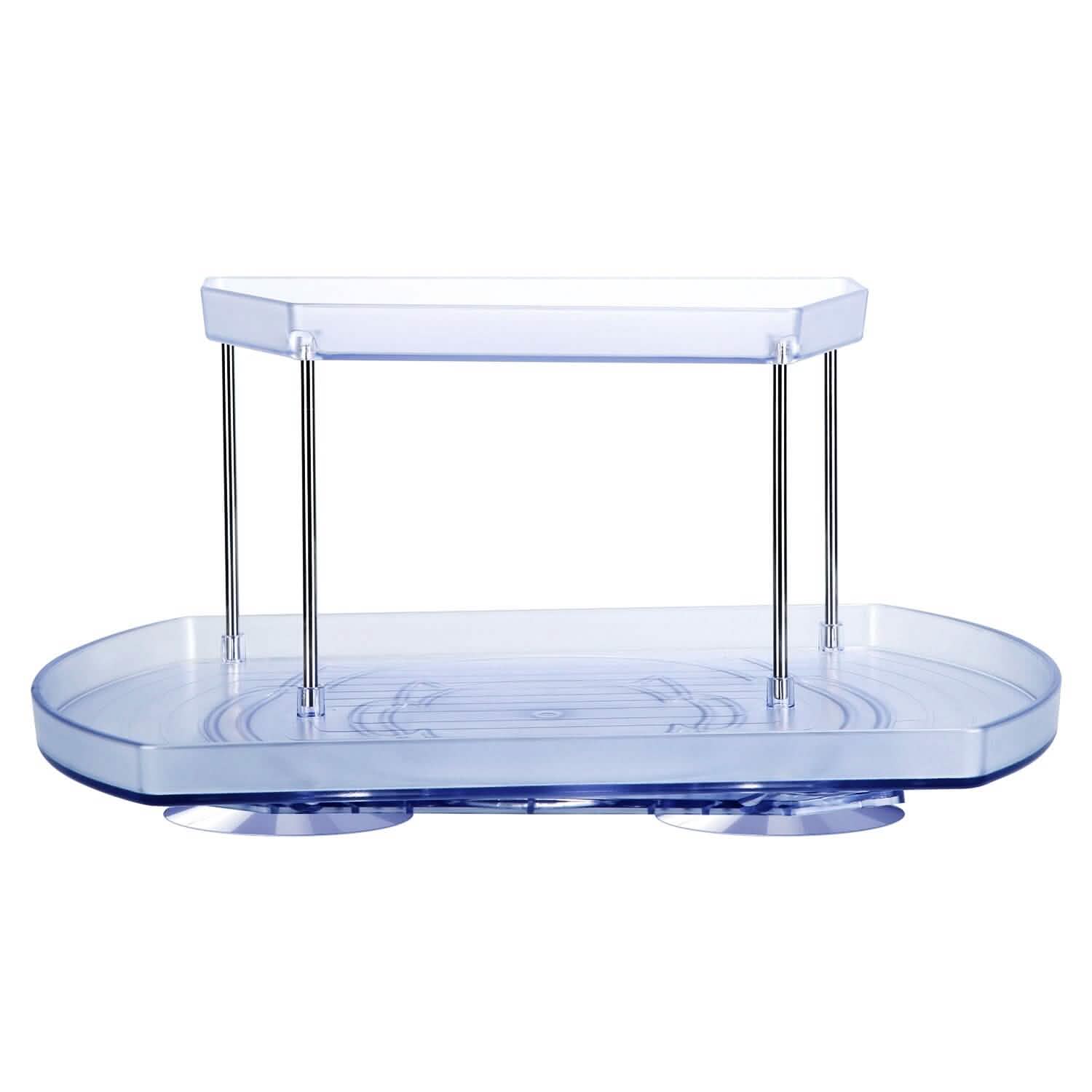 2-Tier Turntable Organizer Rectangular Refrigerator Spinner Storage Rack with 360° Rotatable Slide Rail