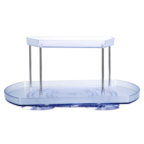 2-Tier Turntable Organizer Rectangular Refrigerator Spinner Storage Rack with 360° Rotatable Slide Rail