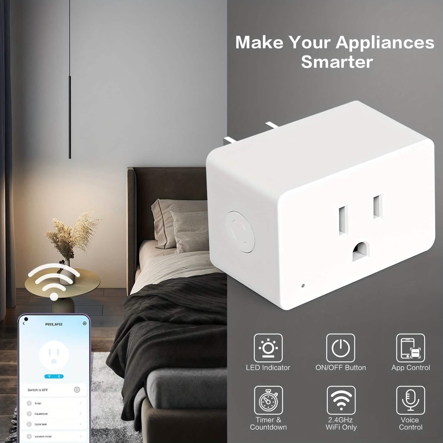 2-Pack: WiFi Smart Plug – 15A, Timer & App Control, Works with Alexa & Google Home