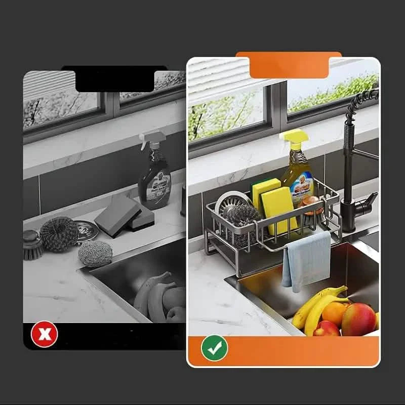 Kitchen Storage Rack - Multi-Functional Household Sink Organizer with Drain Basket